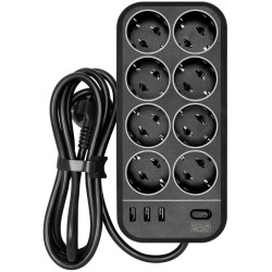 Сетевой фильтр Powercom SP-08 USB03AB 1.8м 1.8м (8 розеток) черный (коробка)