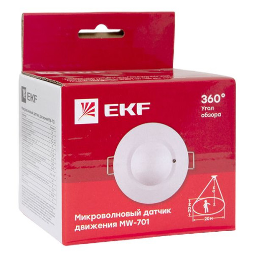 Микроволновый датчик движения бел. 1200Вт 360гр. до 20м IP20 MW-701 EKF Микроволновый датчик движения бел. 1200Вт 360гр. до 20м IP20 MW-701 EKF