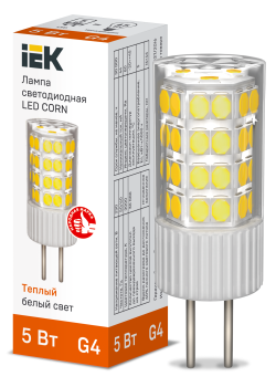 Лампа светодиодная CORN капсула 5Вт 230В 3000К керамика G4 IEK