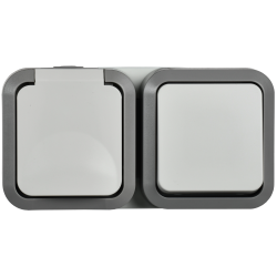 TORS Блок розетка + выключатель горизонтальный 16А IP55 TS242 серо-белый IEK