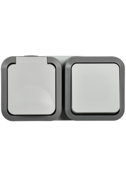 TORS Блок розетка + выключатель горизонтальный 16А IP55 TS242 серо-белый IEK