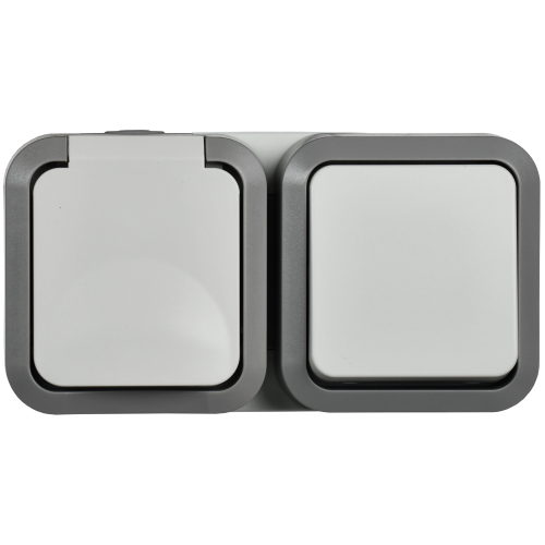 TORS Блок розетка + выключатель горизонтальный 16А IP55 TS242 серо-белый IEK