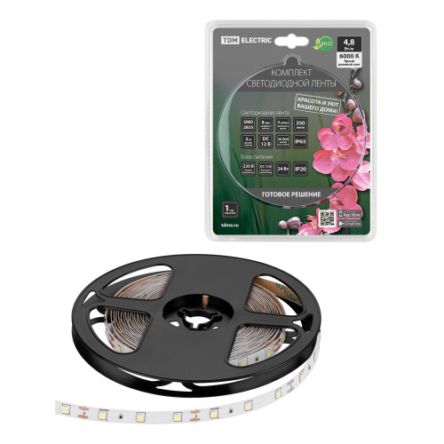 Комплект светодиодной ленты SMD2835-60 LED/м-12 В-4,8 Вт/м-IP65-6000 К (5 м), 24 Вт TDM