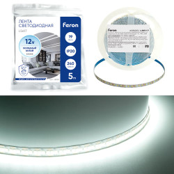 Светодиодная LED лента Feron LS617, 240SMD(2835)/м 19Вт/м 12V 5000*10*1.22мм 6500К, IP20