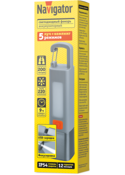 Фонарь аккумуляторный кемпинговый 95 659 NPT-CA27-ACCU пласт. 1XPE 3Вт+1SMD 3Вт li-ion 0.8Ач Navigator 95659