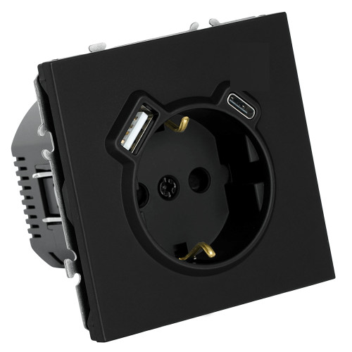Розетка 1-местная з/ш с/з 16А + USB + Type C (механизм), Stekker, 250В, 20W, серия Эмили, черный уголь, soft-touch, RST16-5119-05 Розетка 1-местная з/ш с/з 16А + USB + Type C (механизм), Stekker, 250В, 20W, серия Эмили, черный уголь, soft-touch, RST16-5119-05