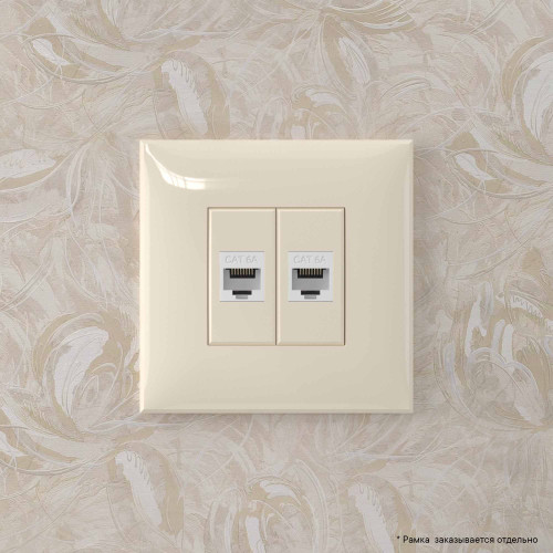 Компьютерная розетка RJ-45 без шторки в стену, кат.6А двойная, Avanti, ванильная дымка