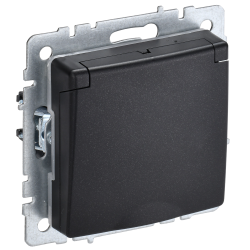 BRITE Розетка 1-местная с заземлением с защитными шторками и крышкой 16А IP20 РСбш10-3-БрЧ черный IEK