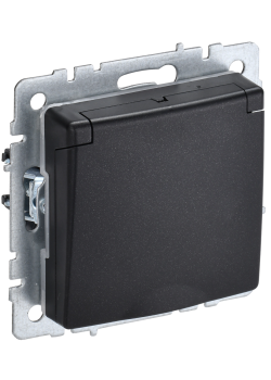 BRITE Розетка 1-местная с заземлением с защитными шторками и крышкой 16А IP20 РСбш10-3-БрЧ черный IEK