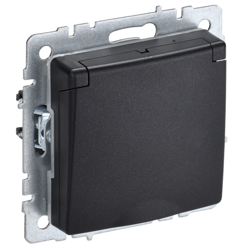 BRITE Розетка 1-местная с заземлением с защитными шторками и крышкой 16А IP20 РСбш10-3-БрЧ черный IEK