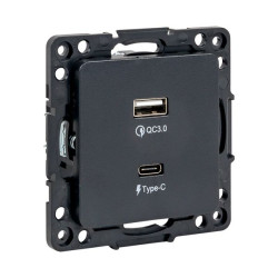 Стокгольм Механизм Розетки с 2USB type-A + type-C черный EKF