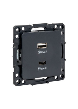 Стокгольм Механизм Розетки с 2USB type-A + type-C черный EKF