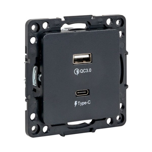 Стокгольм Механизм Розетки с 2USB type-A + type-C черный EKF