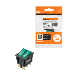 Выключатель двухклавишный KCD3-221N 250В AC/DC 1P 15А (6с) ON-OFF черный корпус, две зеленые клавиши с LED подсветкой TDM