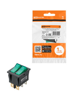 Выключатель двухклавишный KCD3-221N 250В AC/DC 1P 15А (6с) ON-OFF черный корпус, две зеленые клавиши с LED подсветкой TDM