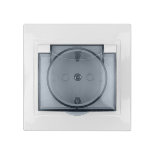 Розетка 2П+З с защ. шт. и крышкой 16А 250В IP44 белая 