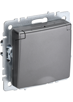 BRITE Розетка 1-местная с заземлением с защитными шторками и крышкой 16А IP20 РСбш10-3-БрС сталь IEK