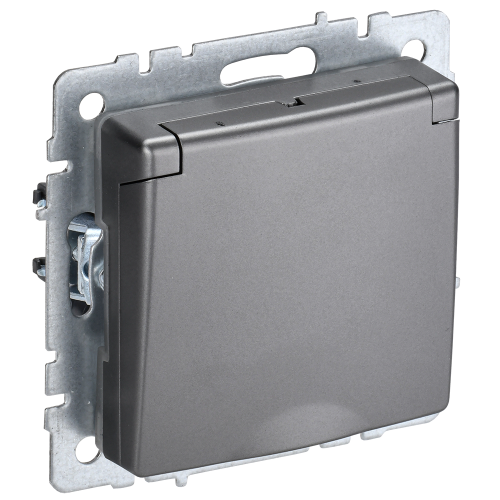 BRITE Розетка 1-местная с заземлением с защитными шторками и крышкой 16А IP20 РСбш10-3-БрС сталь IEK