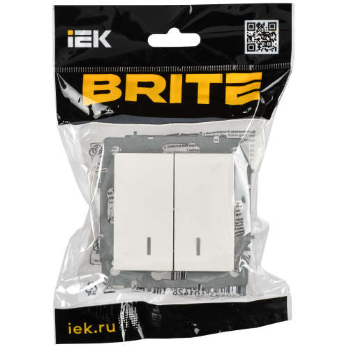 BRITE Выключатель 2-клавишный с индикацией 10А безвинтовое крепление ВС11-2-1-БрБ белый IEK
