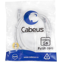 Патч-корд Cabeus PC-UTP-RJ45-CAT.5E-2M-WH U/UTP RJ-45 вил.-вилка RJ-45 кат.5E 2м белый ПВХ
