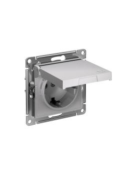 ATLASDESIGN РОЗЕТКА с заземлением со шторками с крышкой,16А,IP20, мех.,быстрозажим. клем., АЛЮМИНИЙ