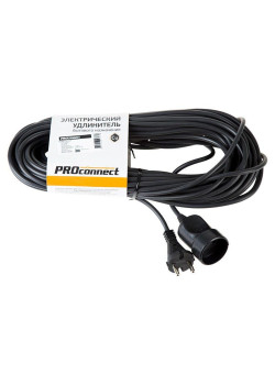 Удлинитель-шнур 1х20м без заземл. 6А IP20 1.3кВт ПВС 2х0.75 черн. PROCONNECT 11-7115