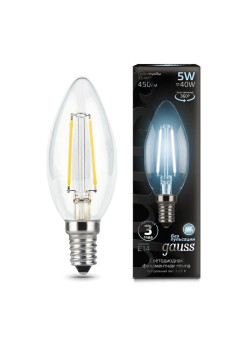 Лампа светодиодная филаментная Black Filament 5Вт свеча 4100К нейтр. бел. E14 450лм GAUSS 103801205