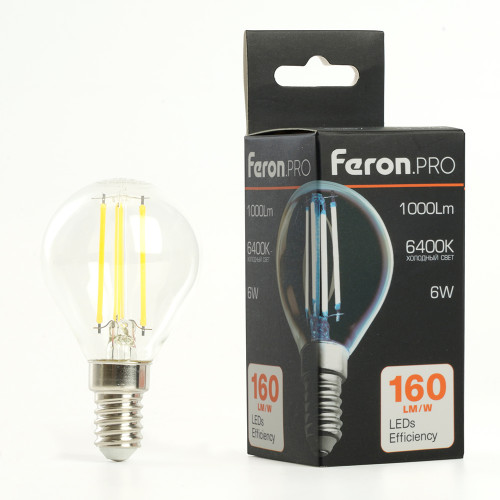 Лампа светодиодная Feron.PRO LB-1706 Шарик E14 1000LM 6W 175-265V 6400K Лампа светодиодная Feron.PRO LB-1706 Шарик E14 1000LM 6W 175-265V 6400K