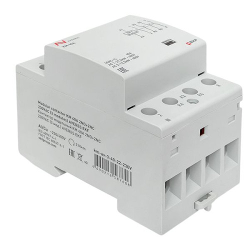 Контактор модульный КМ 40А 2NO+2NC 230В АС (3 мод.) AVERES EKF Контактор модульный КМ 40А 2NO+2NC 230В АС (3 мод.) AVERES EKF