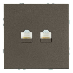 Розетка компьютерная 2-местная RJ-45 (механизм), STEKKER, серия Эмили, RST00-5111-09, антрацит, soft touch