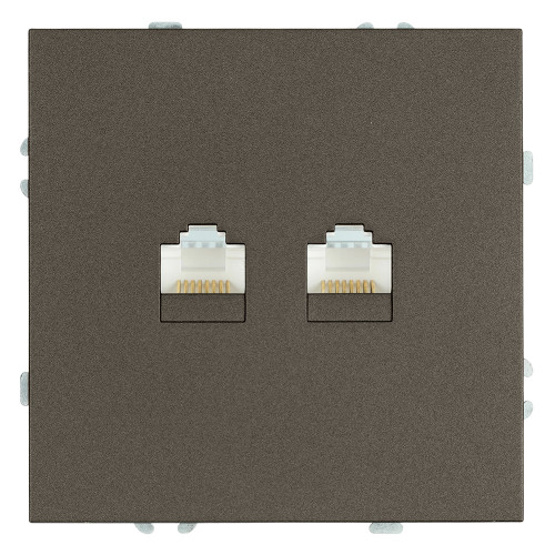 Розетка компьютерная 2-местная RJ-45 (механизм), STEKKER, серия Эмили, RST00-5111-09, антрацит, soft touch