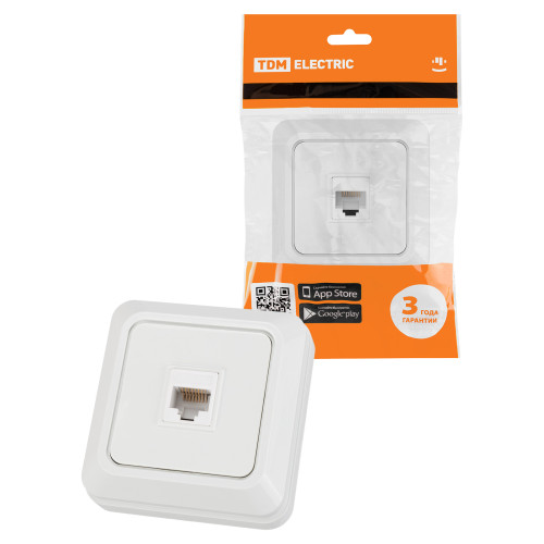Розетка компьютерная (RJ-45) открытой установки IP20, белая 