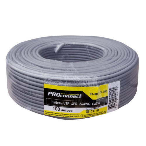 Кабель витая пара U/UTP кат.5E 4х2х24AWG медь сер. (уп.100м) PROCONNECT 01-0043-3-100 Кабель витая пара U/UTP кат.5E 4х2х24AWG медь сер. (уп.100м) PROCONNECT 01-0043-3-100