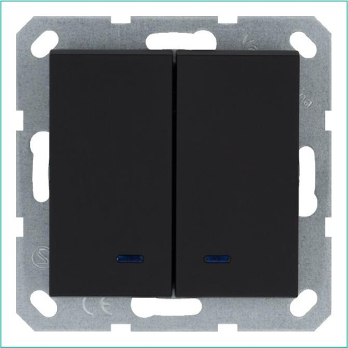 Выключатель 2-кл. 10А IP20 с подсветкой механизм черн. матовый soft touch Jasmart G3023NPB