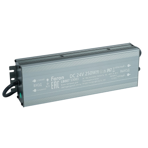 Трансформатор электронный для светодиодной ленты 250W 24V IP67 (драйвер), LB007 FERON Трансформатор электронный для светодиодной ленты 250W 24V IP67 (драйвер), LB007 FERON