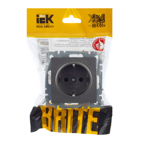 BRITE Розетка 1-местная с заземлением с защитными шторками 16А РС14-1-0-БрС сталь IEK BRITE Розетка 1-местная с заземлением с защитными шторками 16А РС14-1-0-БрС сталь IEK