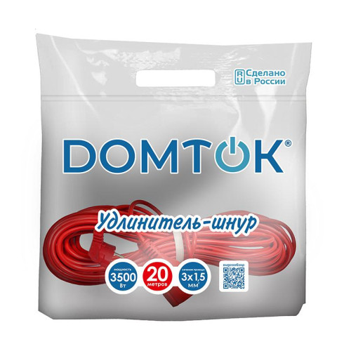 Удлинитель-шнур 1х20м с заземл. 16А IP20 3.5кВт ПВС 3х1.5 DOMTOK 2497 Удлинитель-шнур 1х20м с заземл. 16А IP20 3.5кВт ПВС 3х1.5 DOMTOK 2497