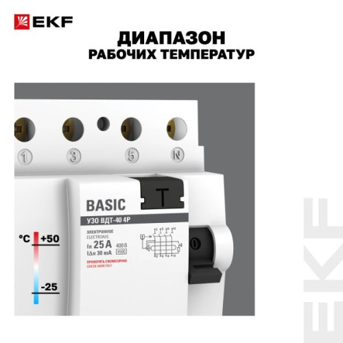 ВДТ ВДТ-40 4P 25А 30мА тип АС эл. 4,5кА BASIC