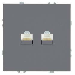 Розетка компьютерная 2-местная RJ-45 (механизм), STEKKER, серия Эмили, RST00-5111-10, платиново-серый, soft touch