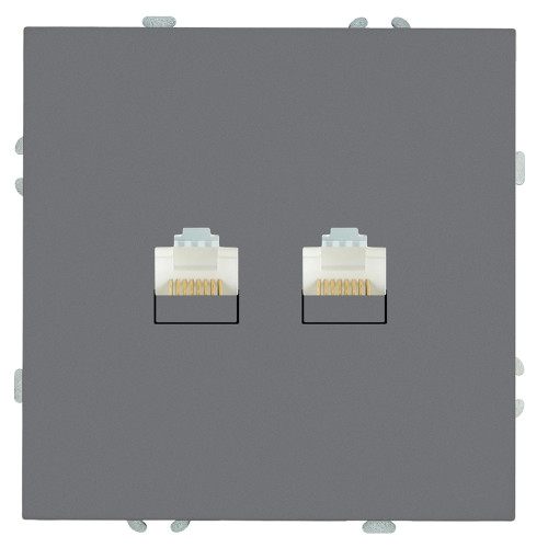 Розетка компьютерная 2-местная RJ-45 (механизм), STEKKER, серия Эмили, RST00-5111-10, платиново-серый, soft touch