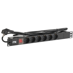 ITK PDU 6 розеток DIN49440 (нем. станд.) с LED выключателем, 1U, шнур 2м вилка DIN49441 (нем. станд.), профиль из ПВХ, черный