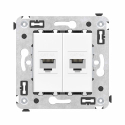 Компьютерная розетка RJ-45 без шторки в стену, кат.6A двойная, Avanti, белое облако