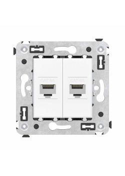 Компьютерная розетка RJ-45 без шторки в стену, кат.6A двойная, Avanti, белое облако