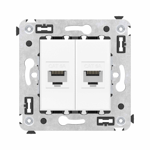 Компьютерная розетка RJ-45 без шторки в стену, кат.6A двойная, Avanti, белое облако
