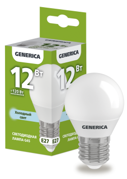 Лампа светодиодная G45 шар 12Вт 230В 6500К E27 GENERICA