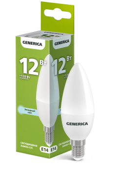 Лампа светодиодная C35 свеча 12Вт 230В 6500К E14 GENERICA