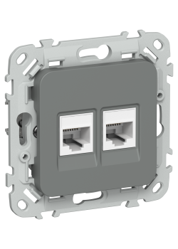 FLITE Розетка 2-местная компьютерная RJ45 категория 5Е UTP РК5е-2-0-ФлМА мокрый асфальт IEK