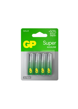 Батарейка алкалиновая GP Super Alkaline G-Tech 15А АA - 4 шт. на блистере