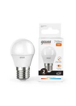 Лампа светодиодная Elementary 10Вт P45 шар 3000К тепл. бел. E27 710лм GAUSS 53210