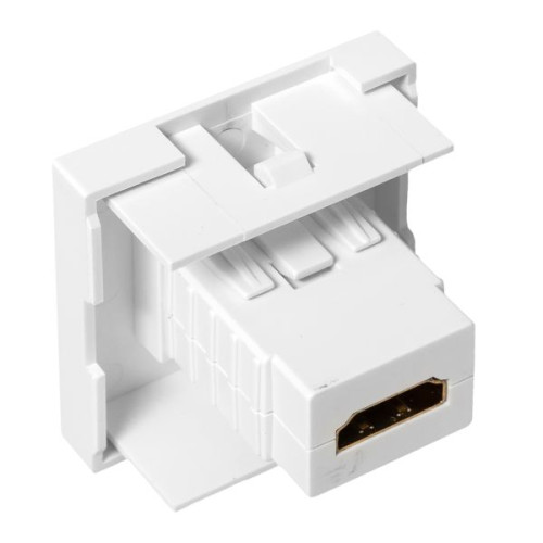 Розетка HDMI 45x45, 2 модуля, 1 гнездо, без индикатора, белая EKF Розетка HDMI 45x45, 2 модуля, 1 гнездо, без индикатора, белая EKF